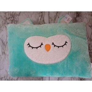 NWT Comfort Bay Sleepy Owl Teal Faux Fur Pillow Bedroom Accent Size 16.5x24in